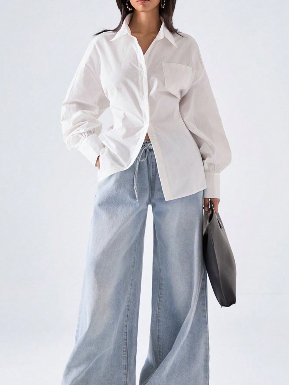 White Casual Women's Minimalist Elegant Pocket Single-Breasted Long Sleeve Shirt